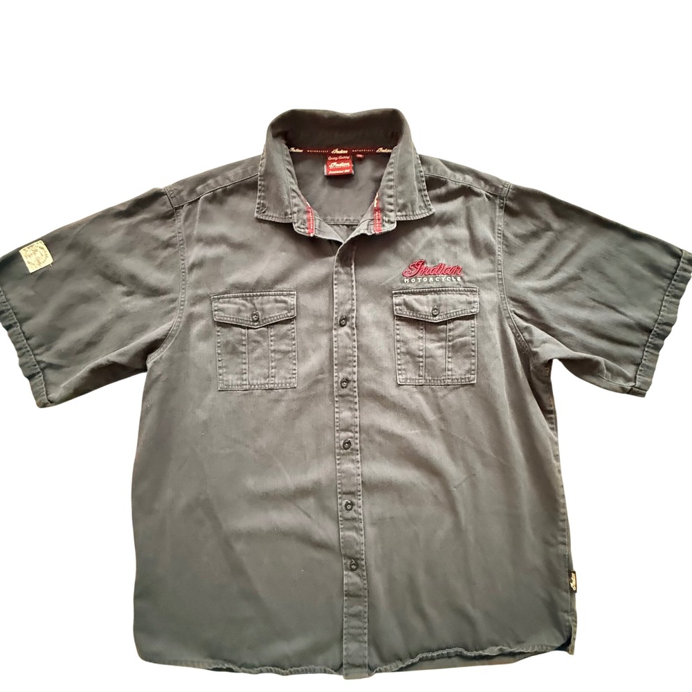 Indian Motorcycle Mens 2XL Black Short Sleeve Button Down Pride of American Road